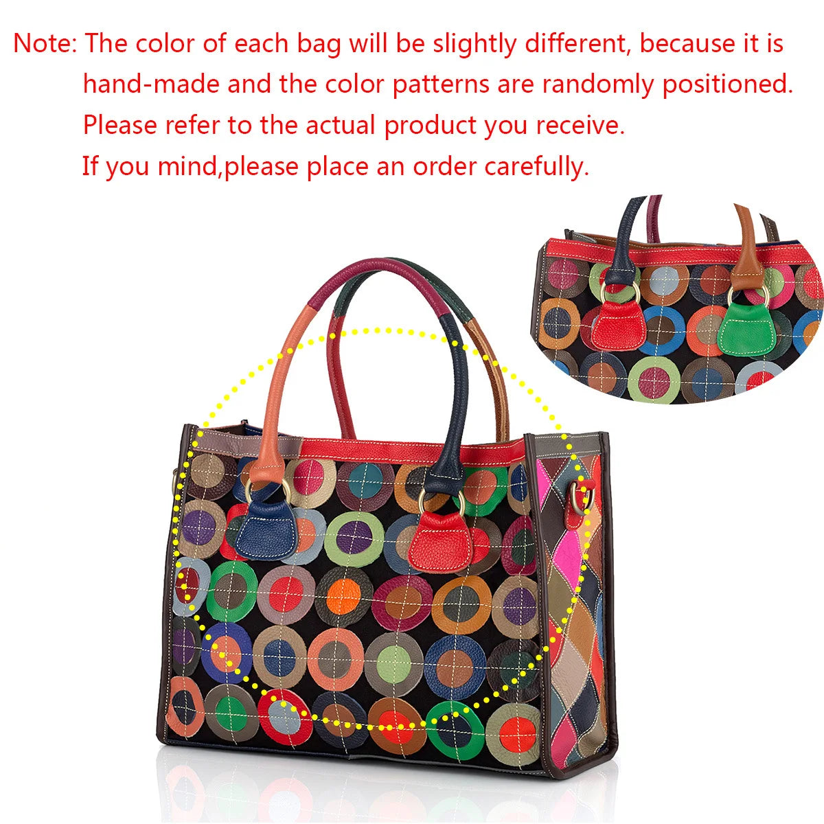 Women's Genuine Leather Color-Contrast Tote Bag