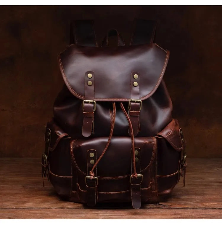 Retro crazy horse leather backpack men's large capacity travel bag fashion trend genuine leather backpack
