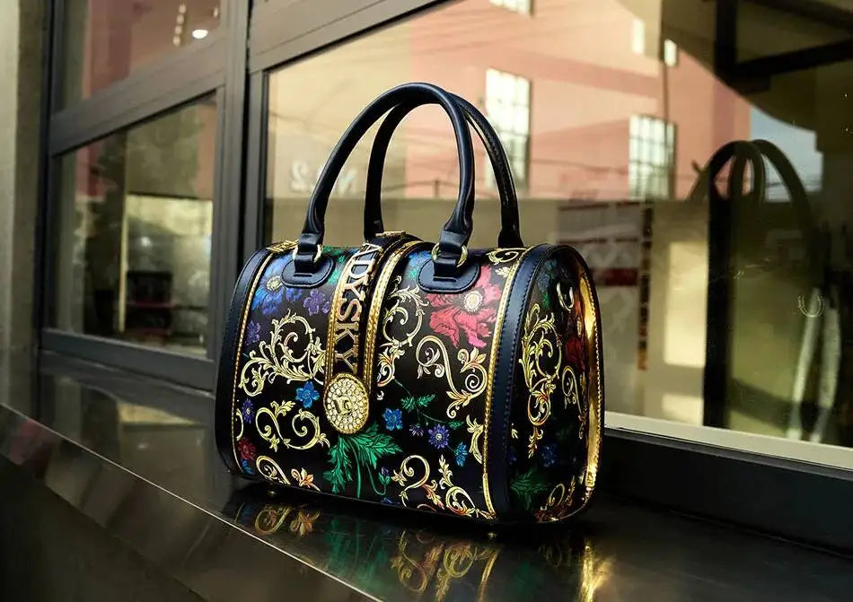 Women's Geometric Synthetic Leather Shoulder & Boston Bag