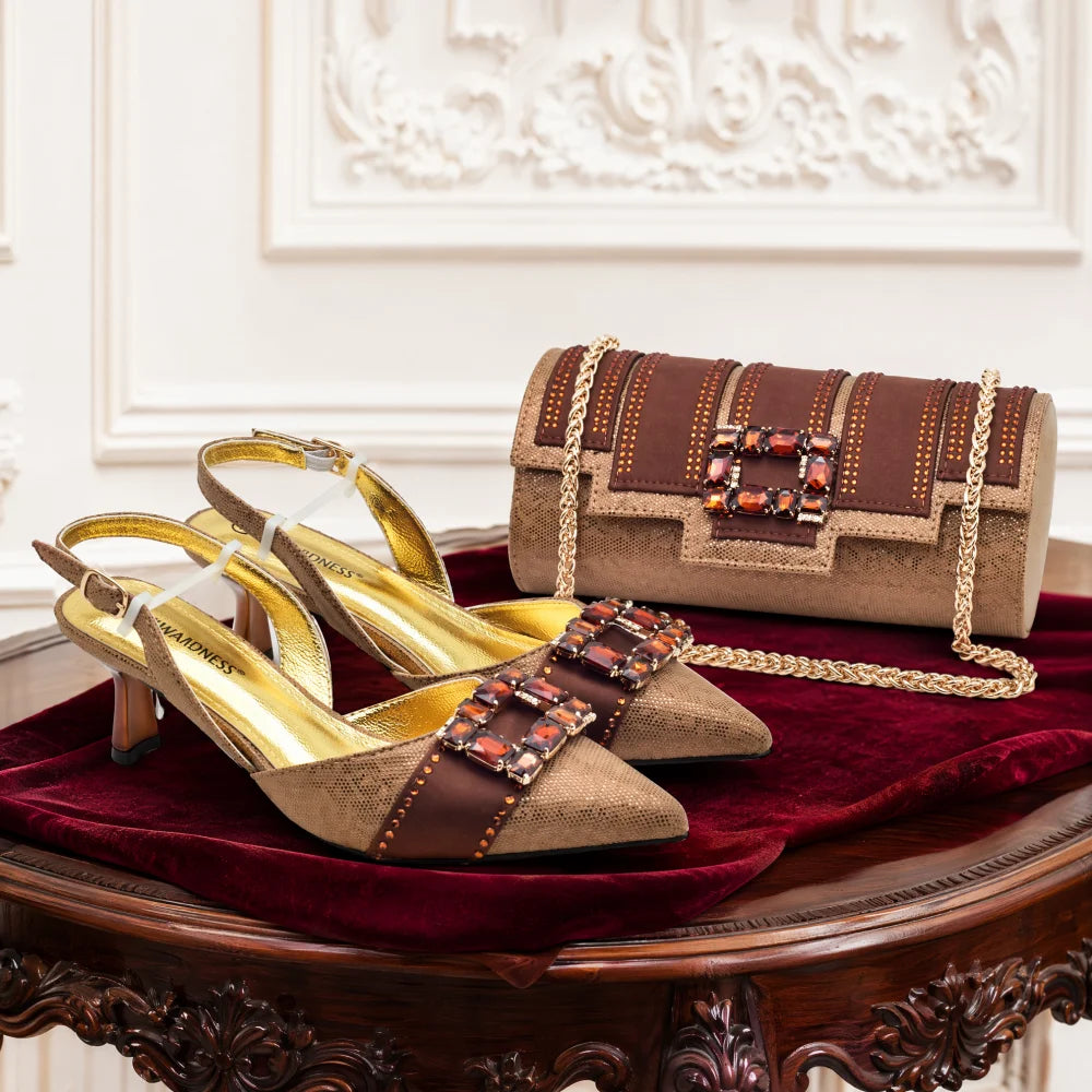 Women's Rhinestone Slingback Pumps with Matching Bag