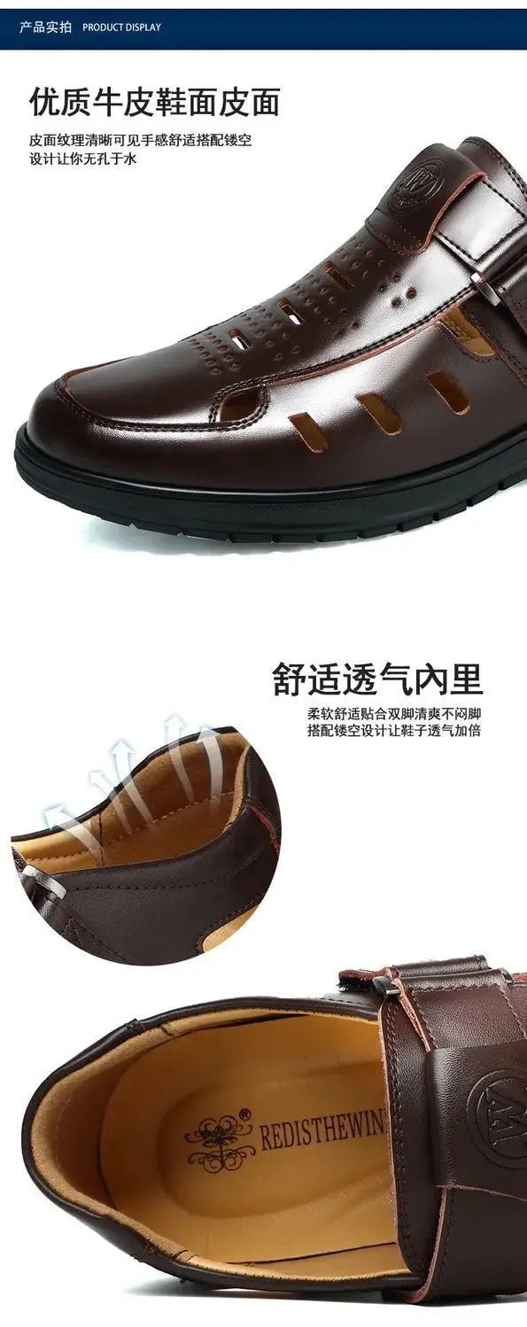 Men's Genuine Leather Sandals | Hollow Non-Slip Gladiator Summer Shoes