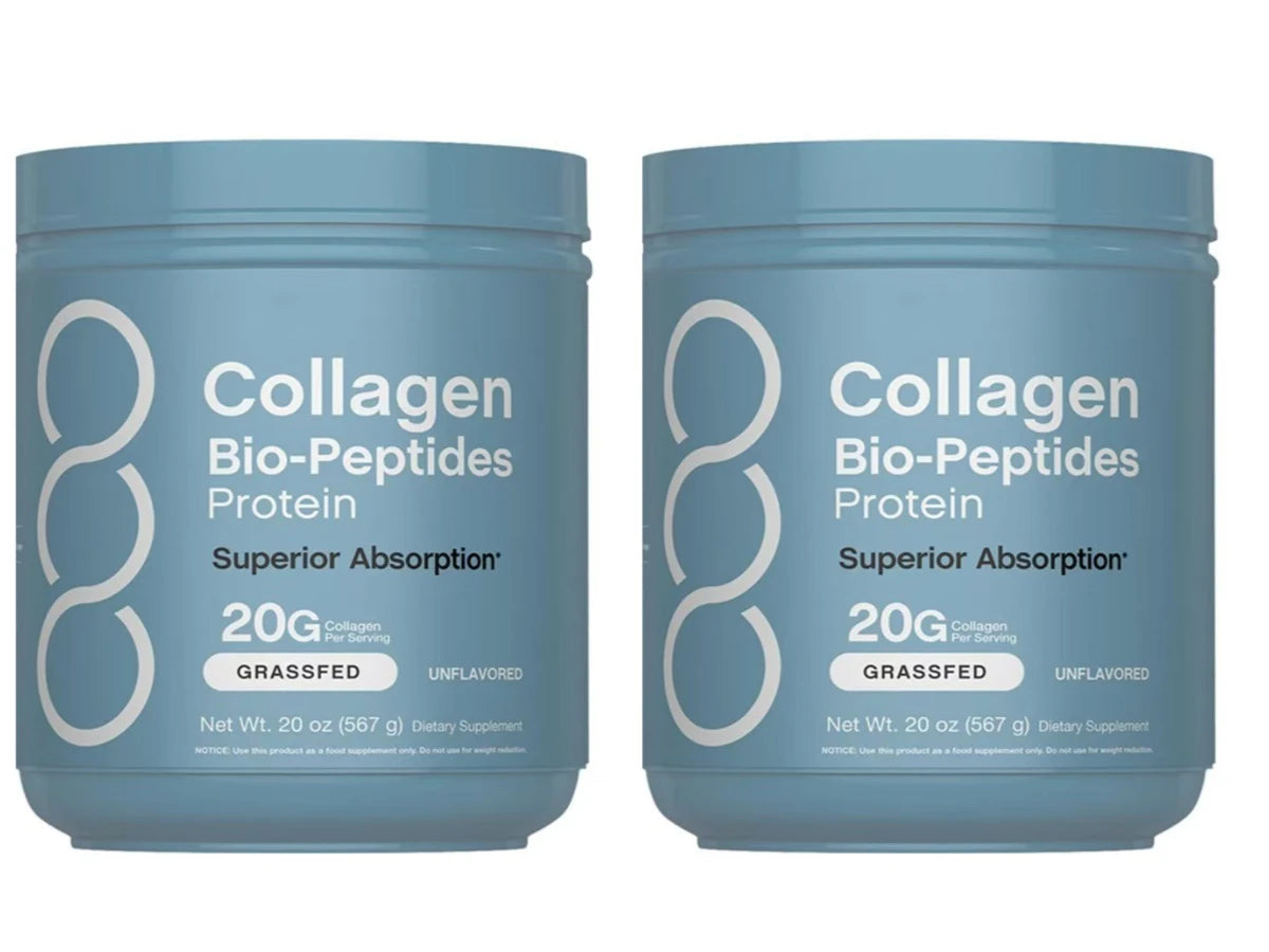 Two containers of Collagen Bio-Peptides Protein on a white background