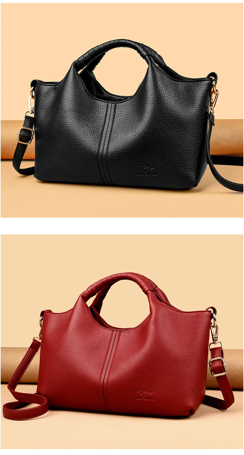 Black and red handbags on a beige background