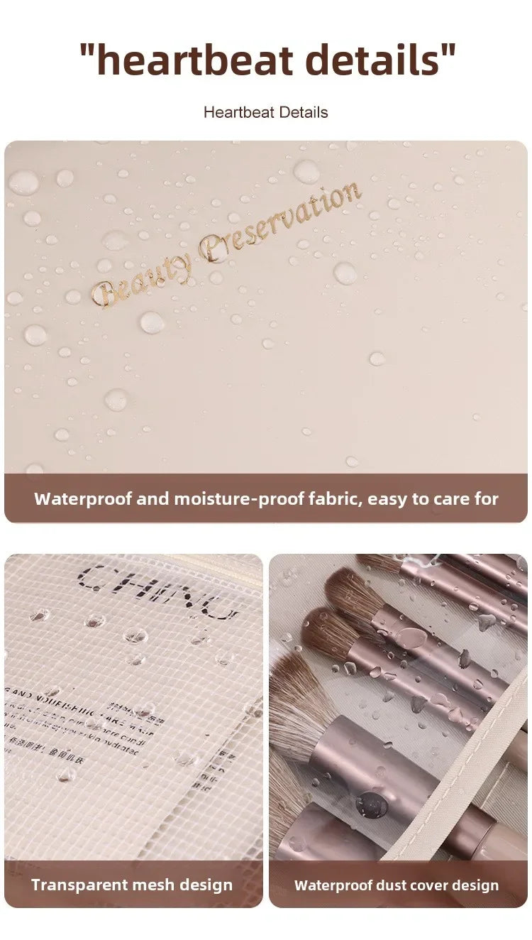 Product packaging with text 'Heartbeat Details' and images of brushes and fabric texture.