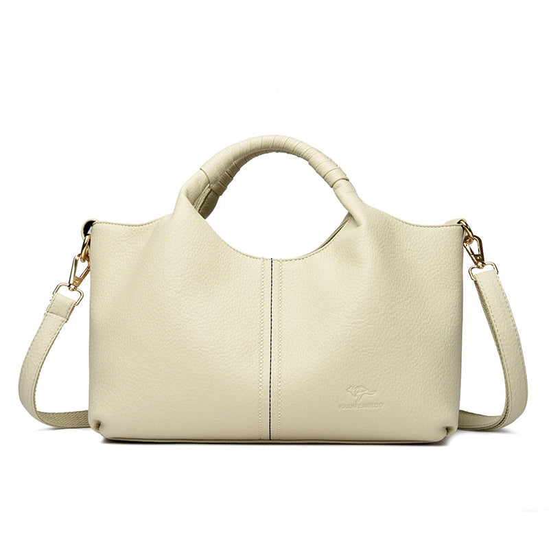 Women's Genuine Leather Bucket Bag with Crossbody Strap