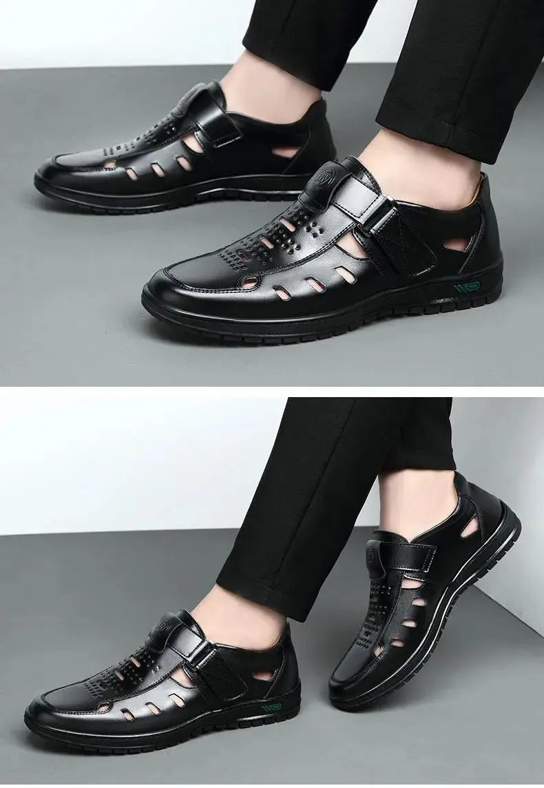 Men's Genuine Leather Sandals | Hollow Non-Slip Gladiator Summer Shoes