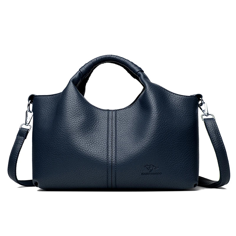 Women's Genuine Leather Bucket Bag with Crossbody Strap