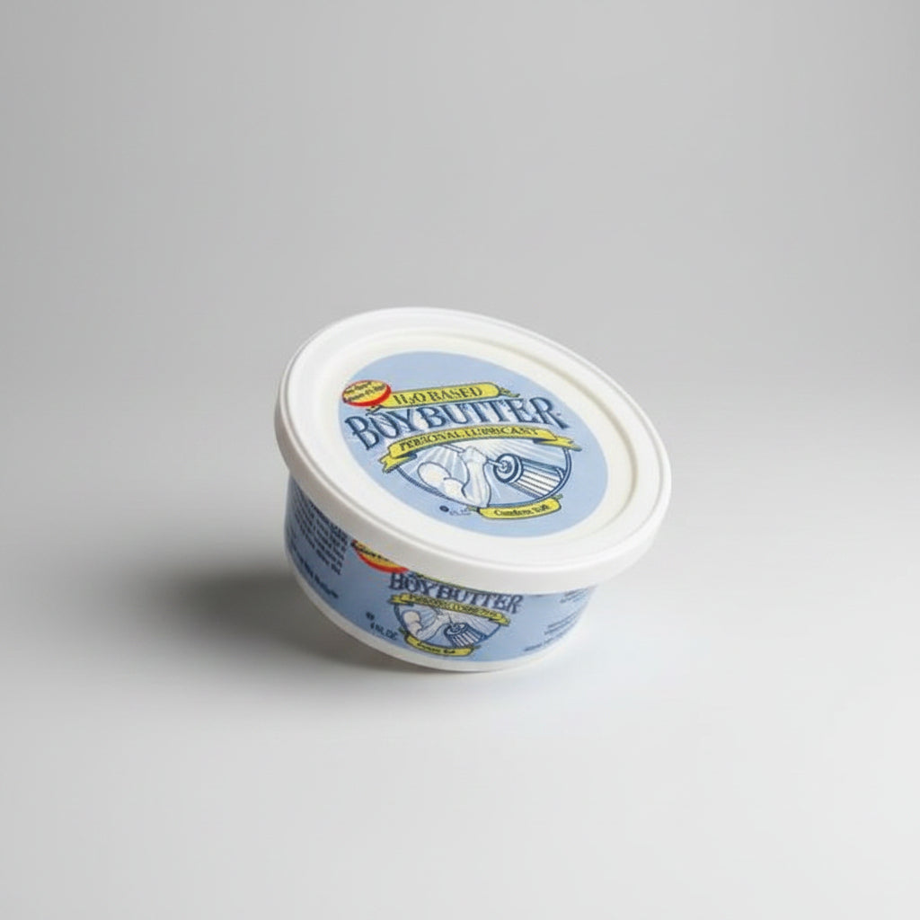 Container of Boy-Butter personal lubricant on a white background