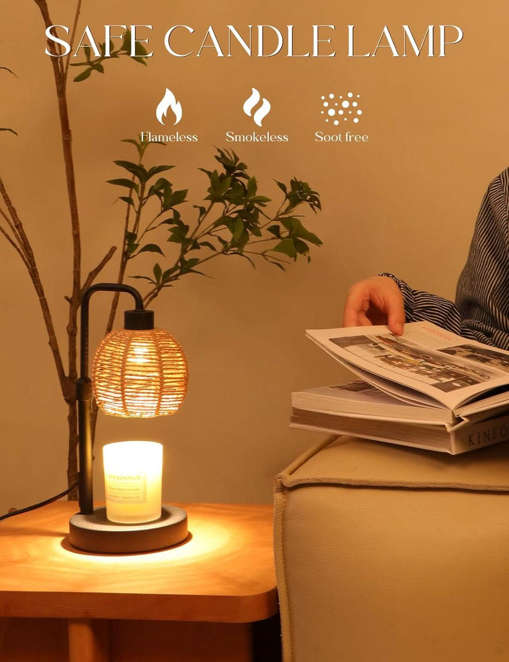 Dimmable Candle Warmer Lamp Including Timer Boho Weave-4