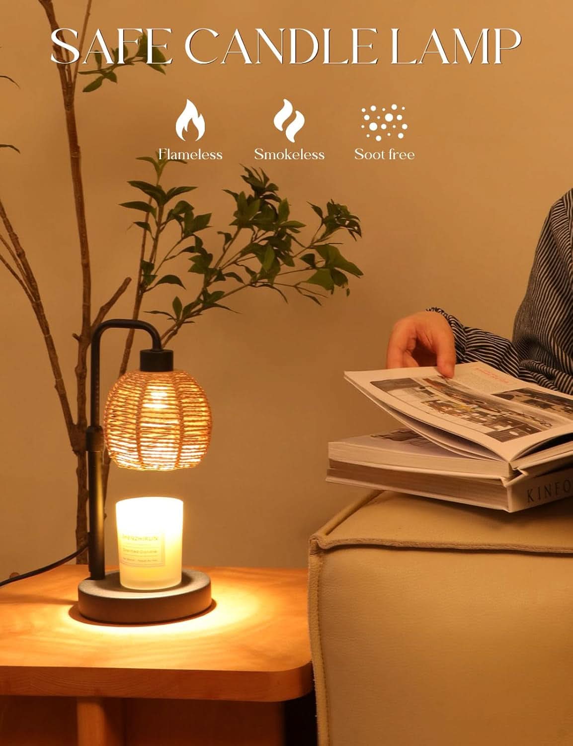 Dimmable Candle Warmer Lamp Including Timer Boho Weave-4