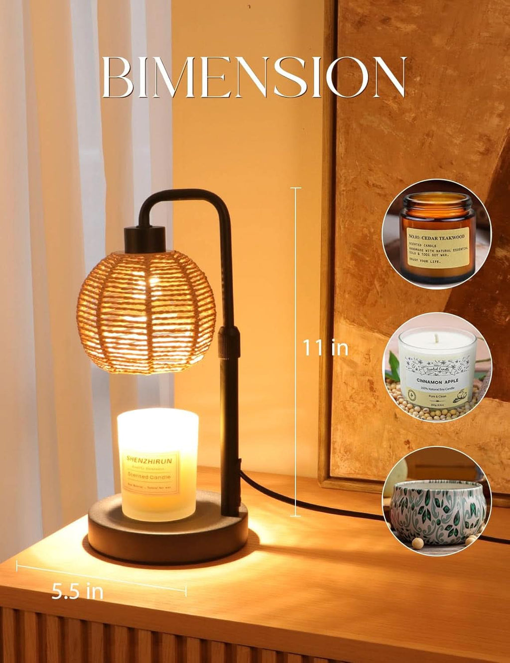 Dimmable Candle Warmer Lamp Including Timer Boho Weave-3