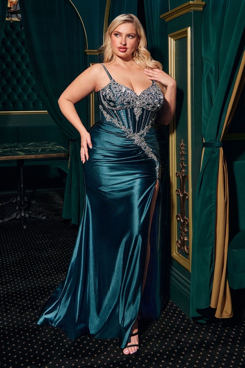 Intricate Beads Embellished Plus Size Festive Dress w/ Lace Up Back CDCM383C