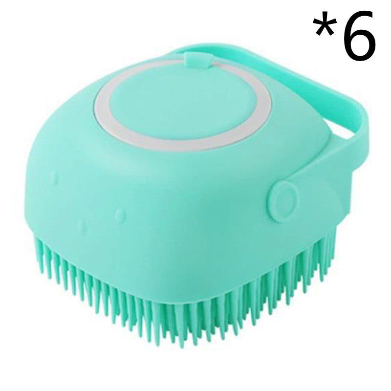 Turquoise silicone scrubber with bristles on a white background