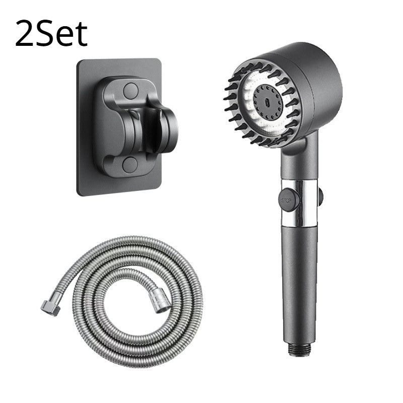 A 2-set handheld shower head and wall mount shown on a plain white background. The set includes a round black handheld shower head with a flexible coiled metal hose and a square black wall bracket.