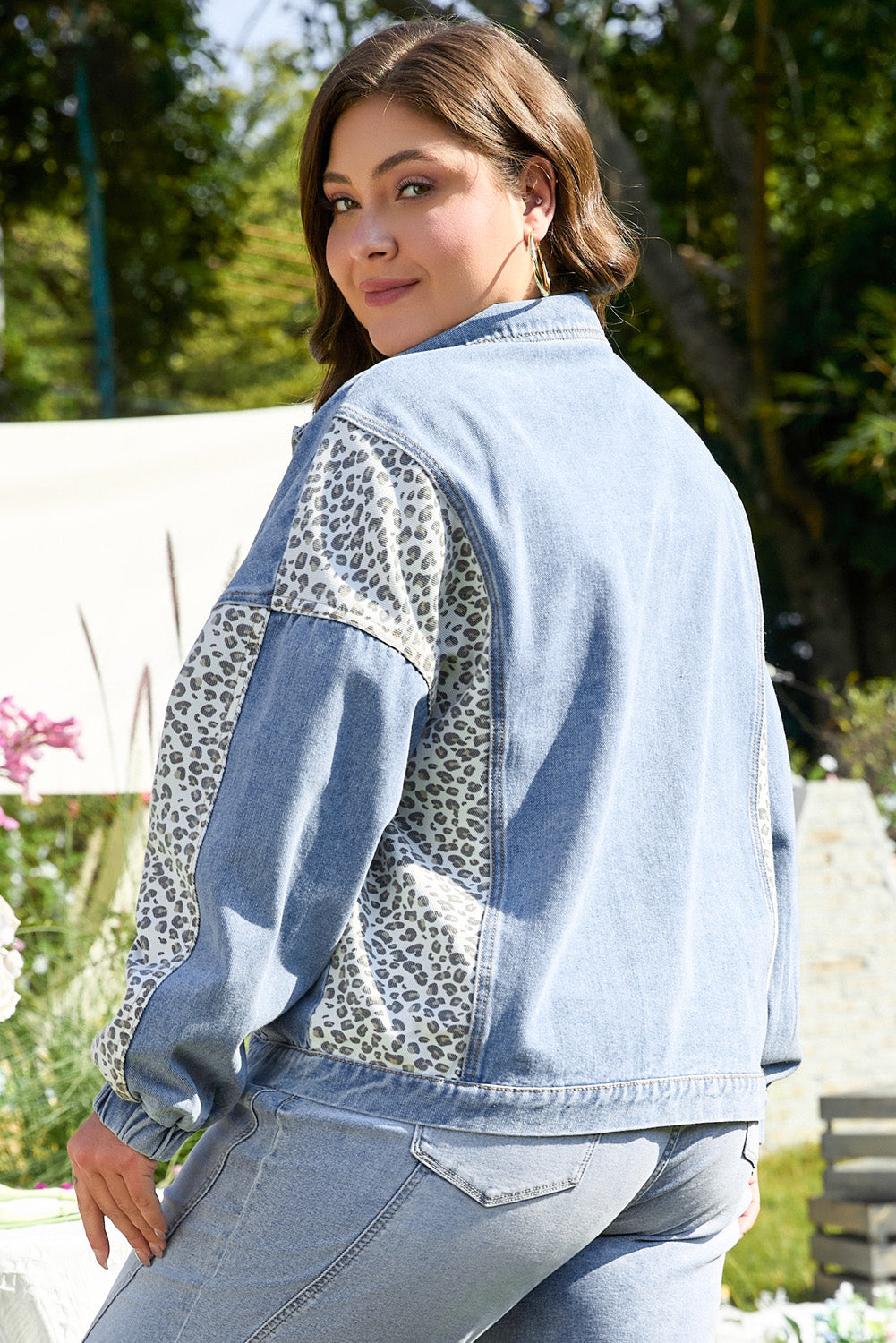 Miriam Plus Size Leopard Patchwork Denim Jacket-1