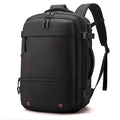 Black backpack with red accents on a white background