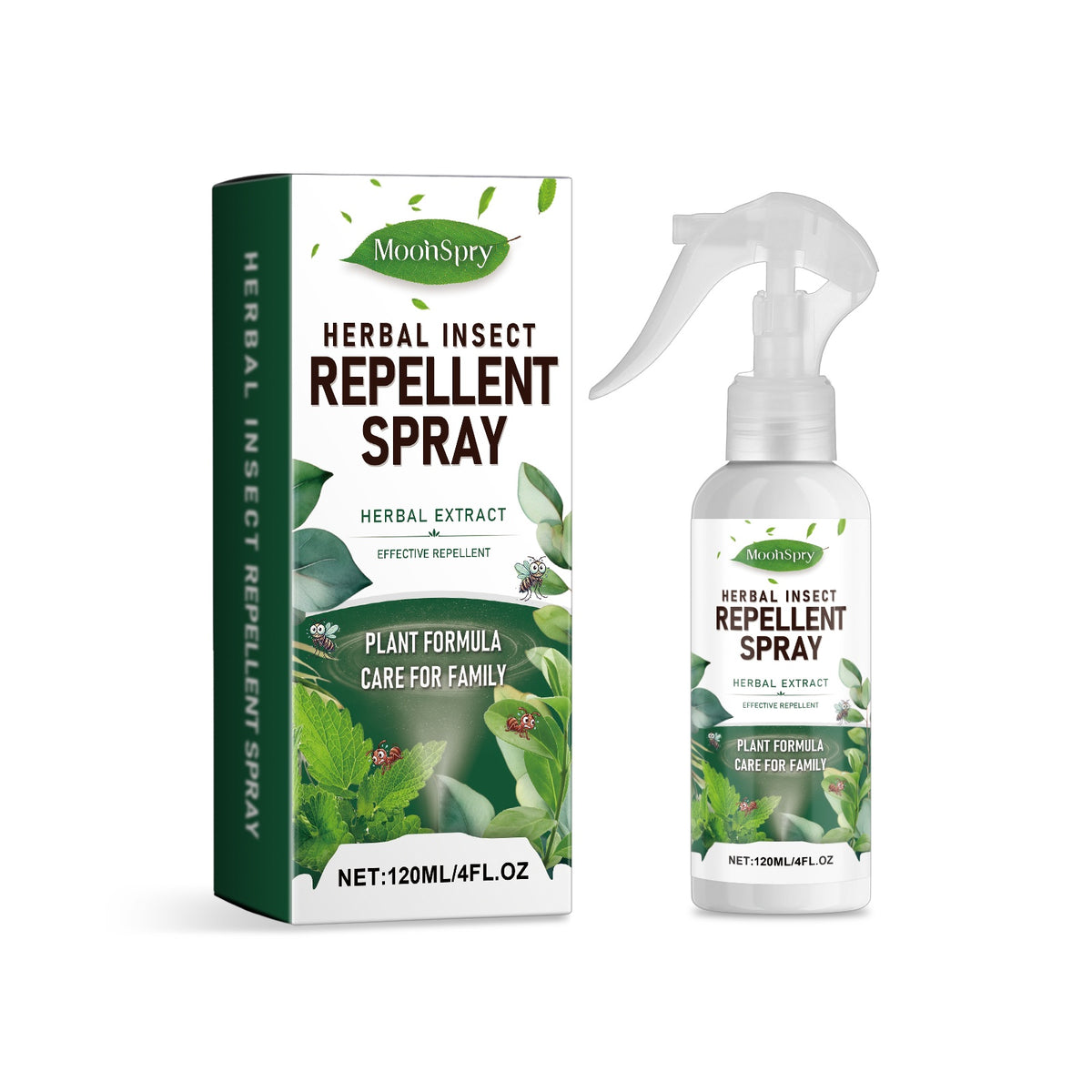 MoonSpry herbal insect repellent spray bottle and packaging on a white background