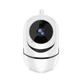 White 1080P WiFi indoor dome security camera with 3.6mm lens, motion detection, and WiFi antenna – front view on white background