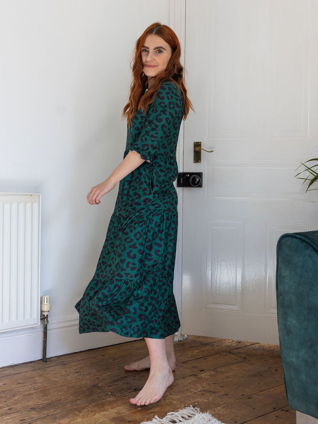 The Midi Breastfeeding Dress - Green Leopard