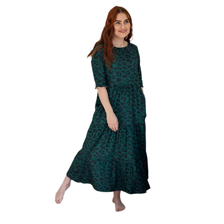 The Midi Breastfeeding Dress - Green Leopard