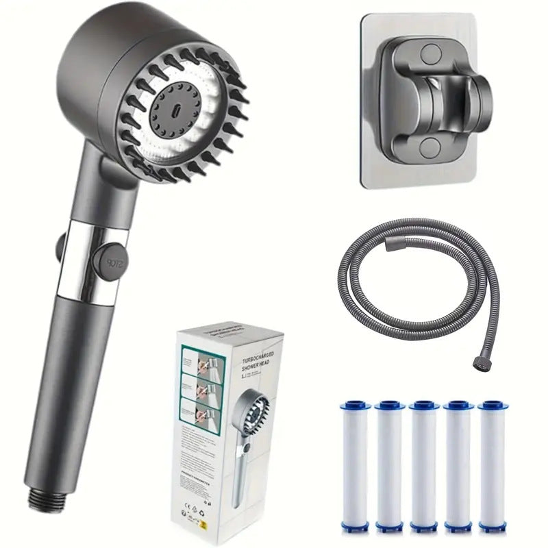Gunmetal shower head complete set with 1.5m hose, bracket, 5 filters and retail color box