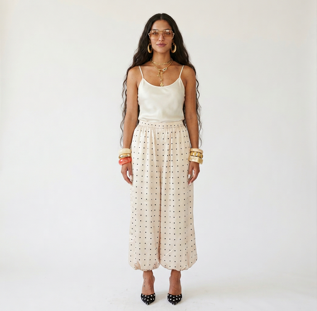 Radiant Polka Dot Satin Pants