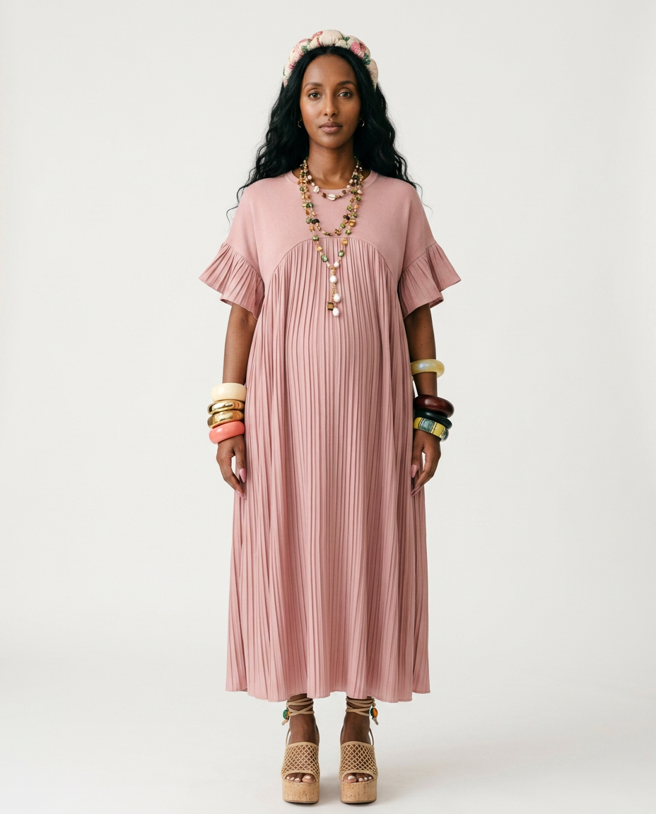 Radiant Pleated Ruffle Maxi Dress